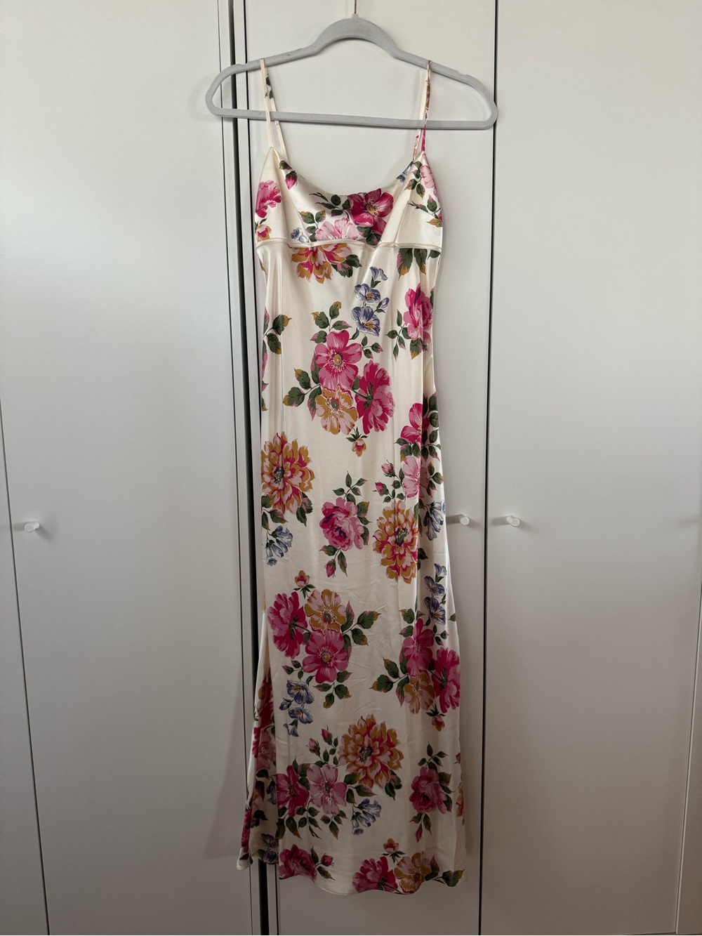 Reformation Kailyn Floral Silk Slip Maxi Dress in Cream and Pink - Picture 3 of 6